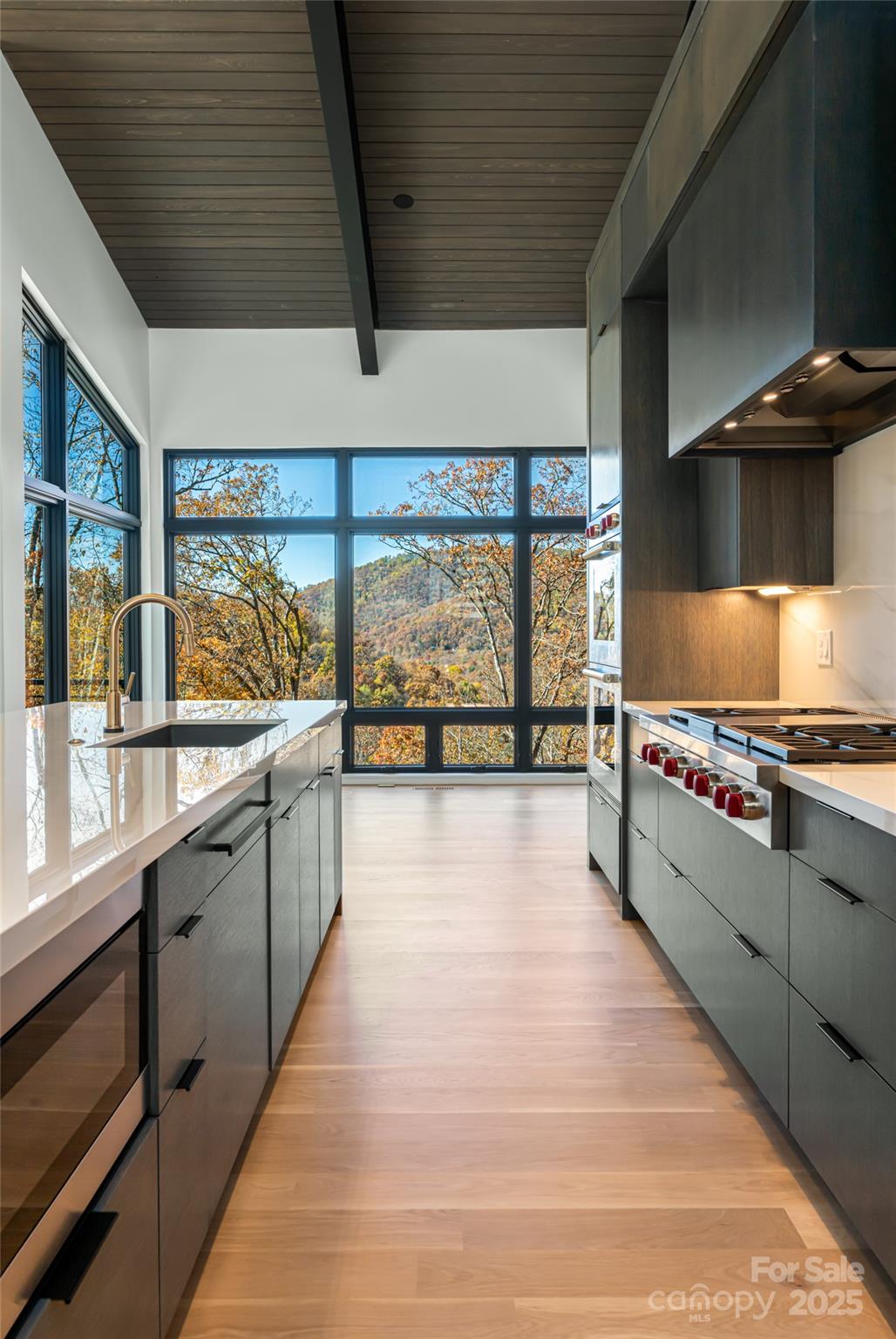 371 Oklahoma Road Montreat, NC 28711 - Photo 20 of 48 a large kitchen with stainless steel appliances wooden floor and a large window