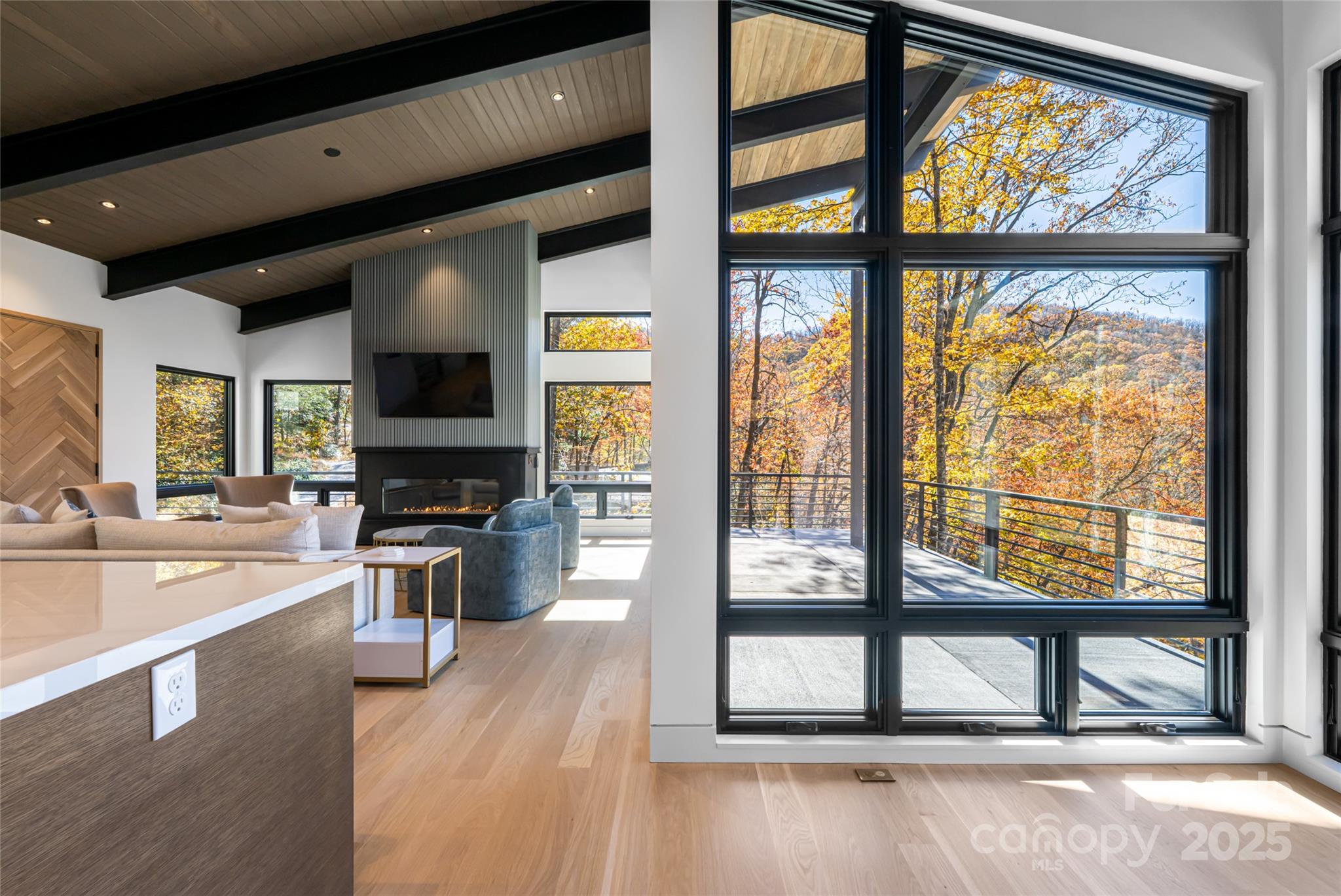 371 Oklahoma Road Montreat, NC 28711 - Photo 21 of 48 a living room with stainless steel appliances wooden floors and a large window