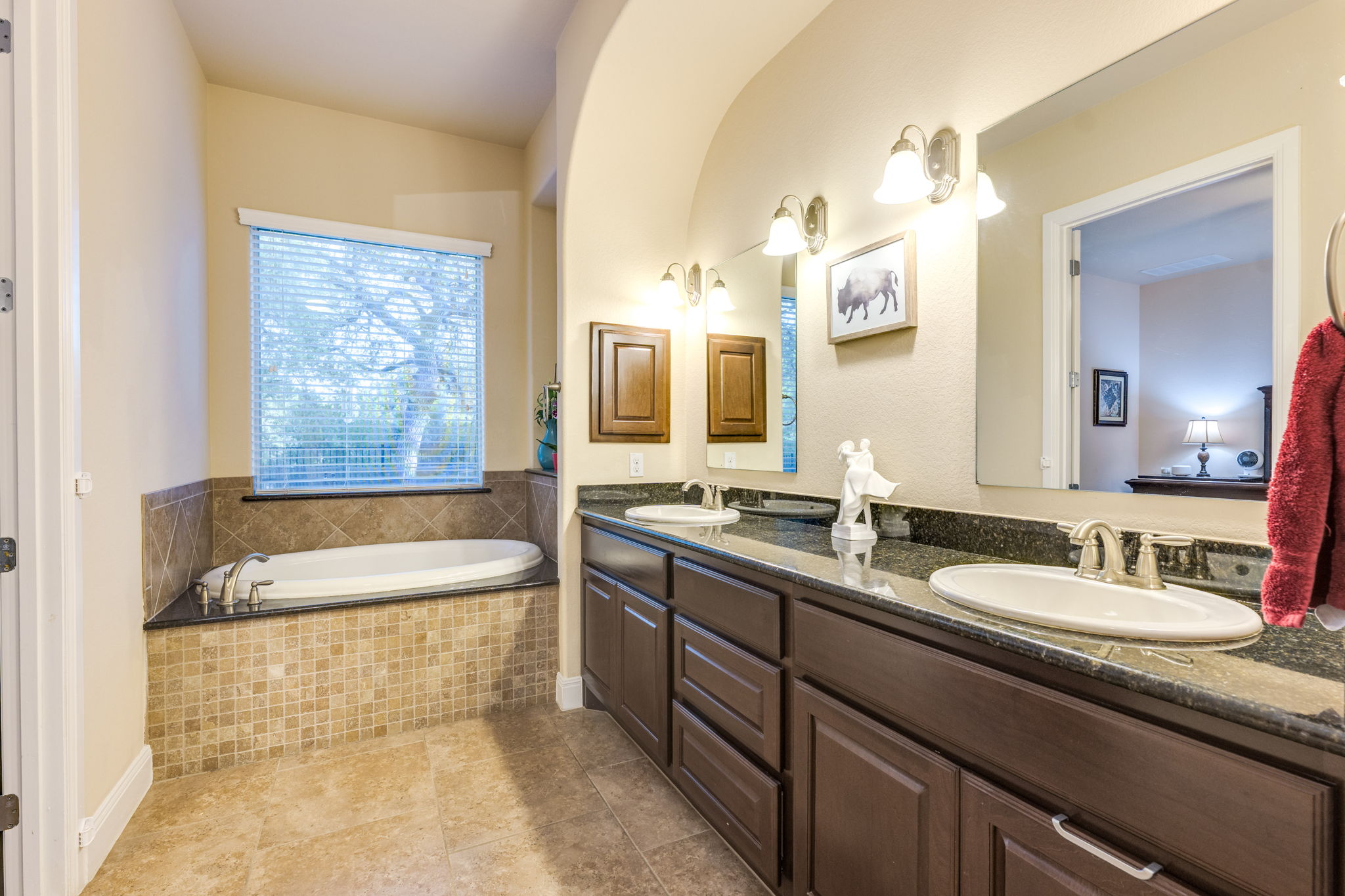 2208 Allison Way Cedar Park, TX 78613 - Photo 17 of 40 a spacious bathroom with a granite countertop tub sink and mirror