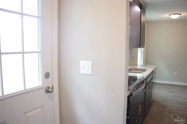 a view of a small space with a window