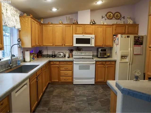 a kitchen with a sink a counter top space stainless steel appliances and cabinets