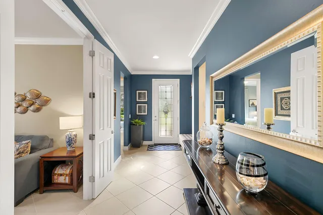 a hall way with furniture