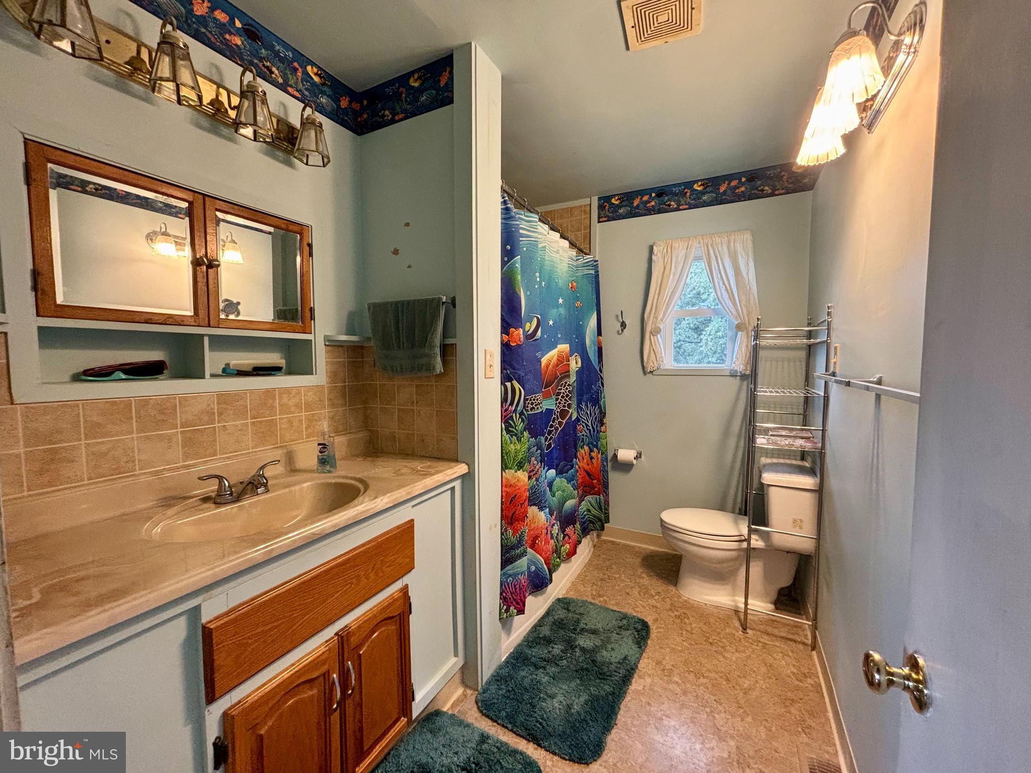 2101 Dudley Corners Road Crumpton, MD 21628 - Photo 15 of 40 a bathroom with a sink a toilet a shower and a mirror