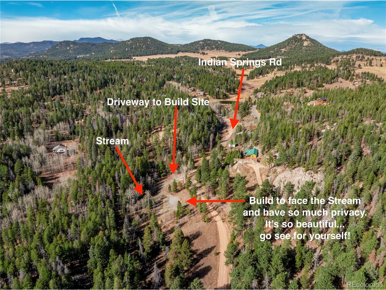 216620 Indian Springs Road Conifer, CO 80433 - Photo 12 of 43 Build Site, Driveway, Stream, Easement
