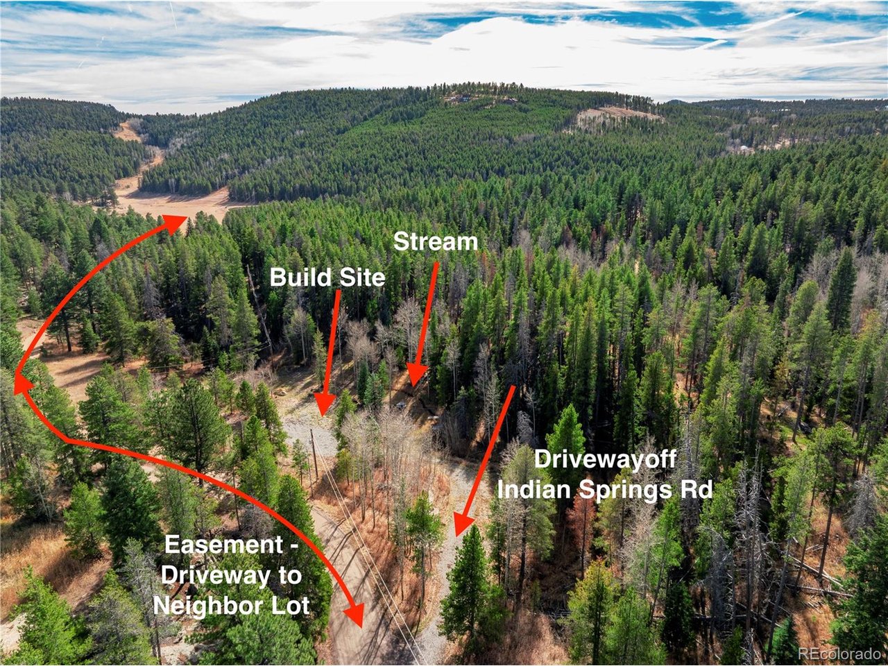 216620 Indian Springs Road Conifer, CO 80433 - Photo 10 of 43 Build Site, Driveway, Stream, Easement