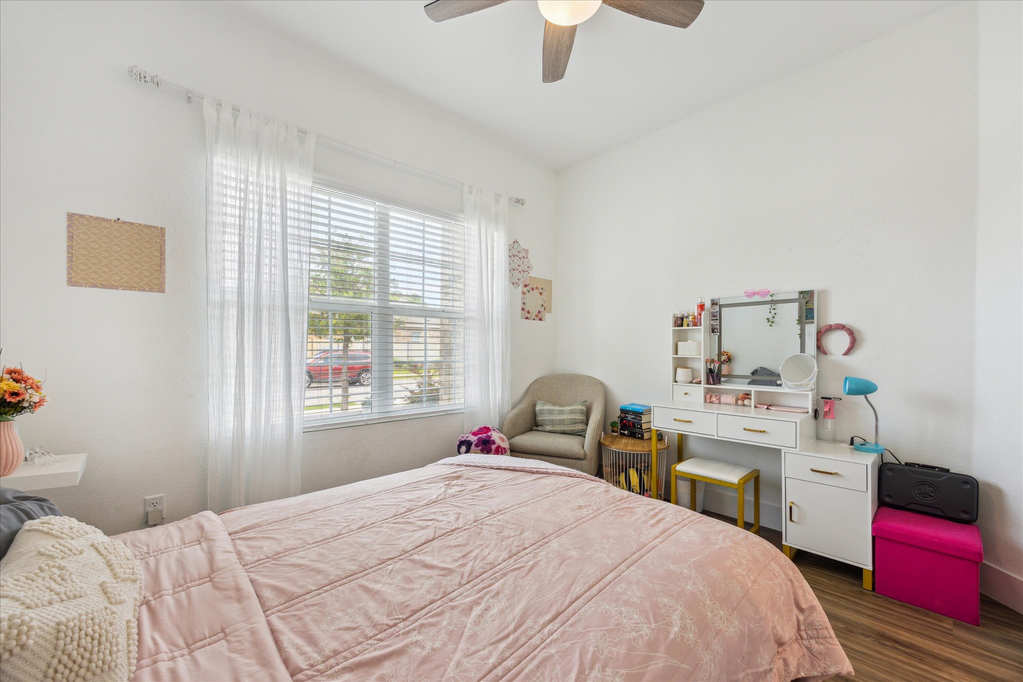 700 Legends Lane Georgetown, TX 78628 - Photo 19 of 31 Bedroom with dark wood-style flooring and ceiling fan