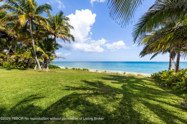 a view of an ocean and a yard
