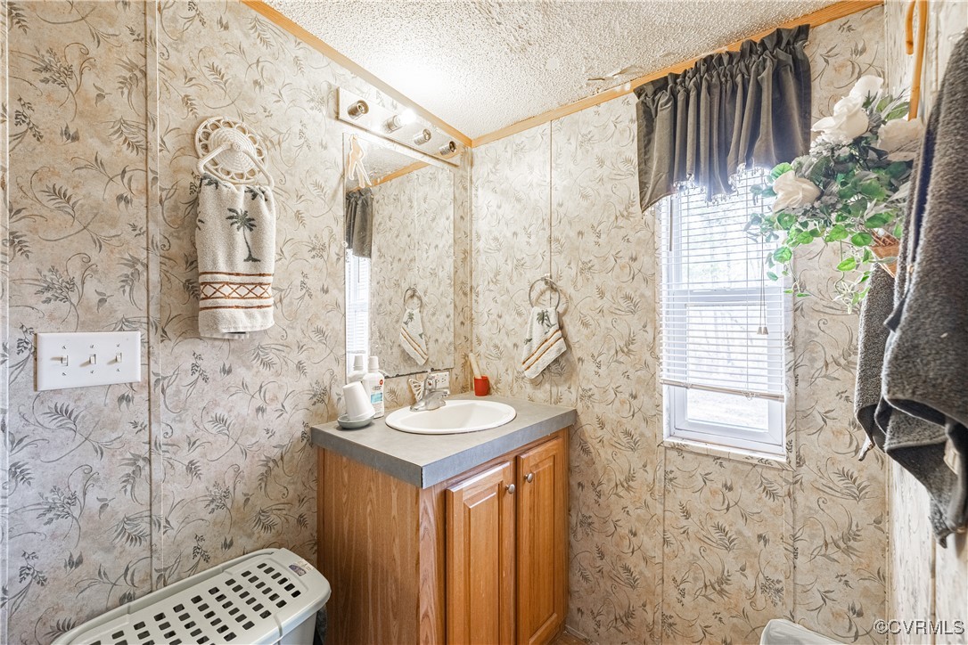 1107 Free State Road Meherrin, VA 23954 - Photo 43 of 45 Bathroom with vanity and a textured ceiling