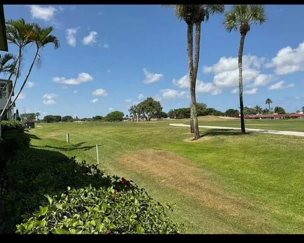 a view of a golf course with a lake