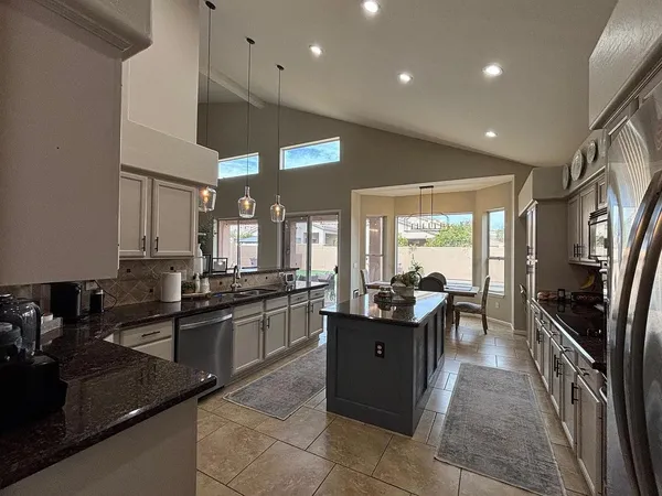 a kitchen with lots of counter top space