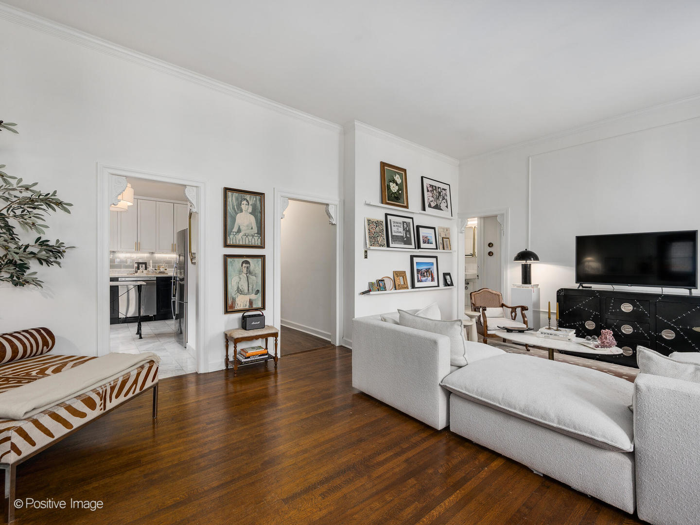 1450 North Dearborn Street, Unit 3A Chicago, IL 60610 - Photo 6 of 17 a living room with furniture wooden floor and a flat screen tv