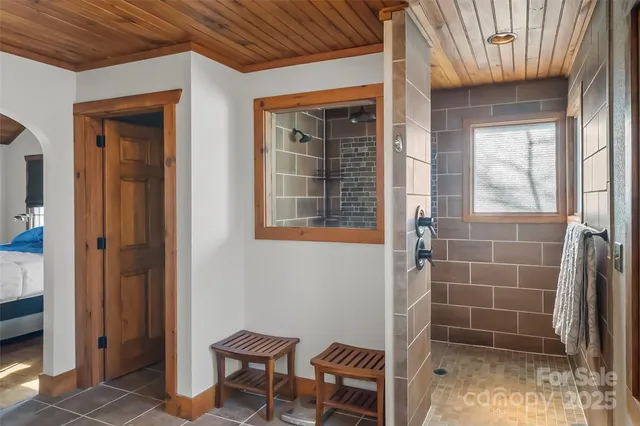 a view of a door and chair and door