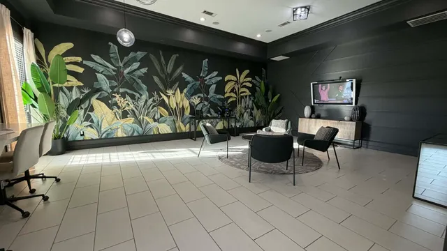 a view of a room with gym equipment