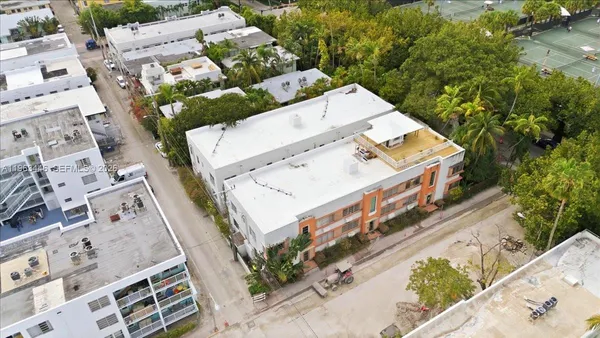 an aerial view of a large buildings