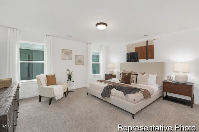 a bedroom with a bed and a television