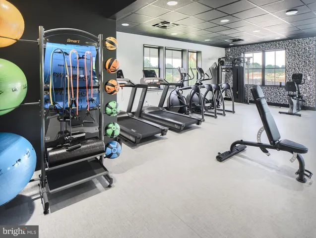 a view of a room with gym equipment