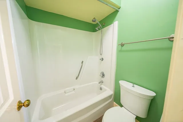 a bathroom with a toilet and a bathtub