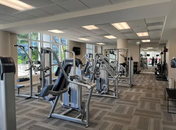 a view of a room with gym equipment
