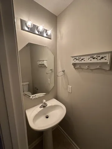 a bathroom with a sink a mirror and a toilet