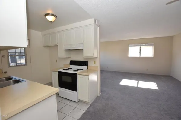 a kitchen with a stove a sink and a refrigerator