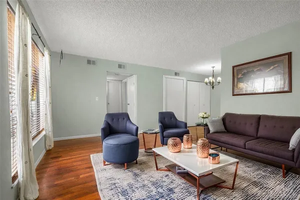 a living room with furniture rug and window