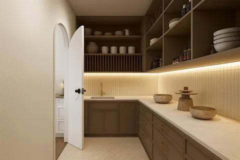 a kitchen with a sink and cabinets