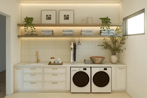 a utility room with sink dryer and washer
