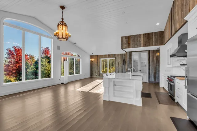 a view of a street with plants and trees