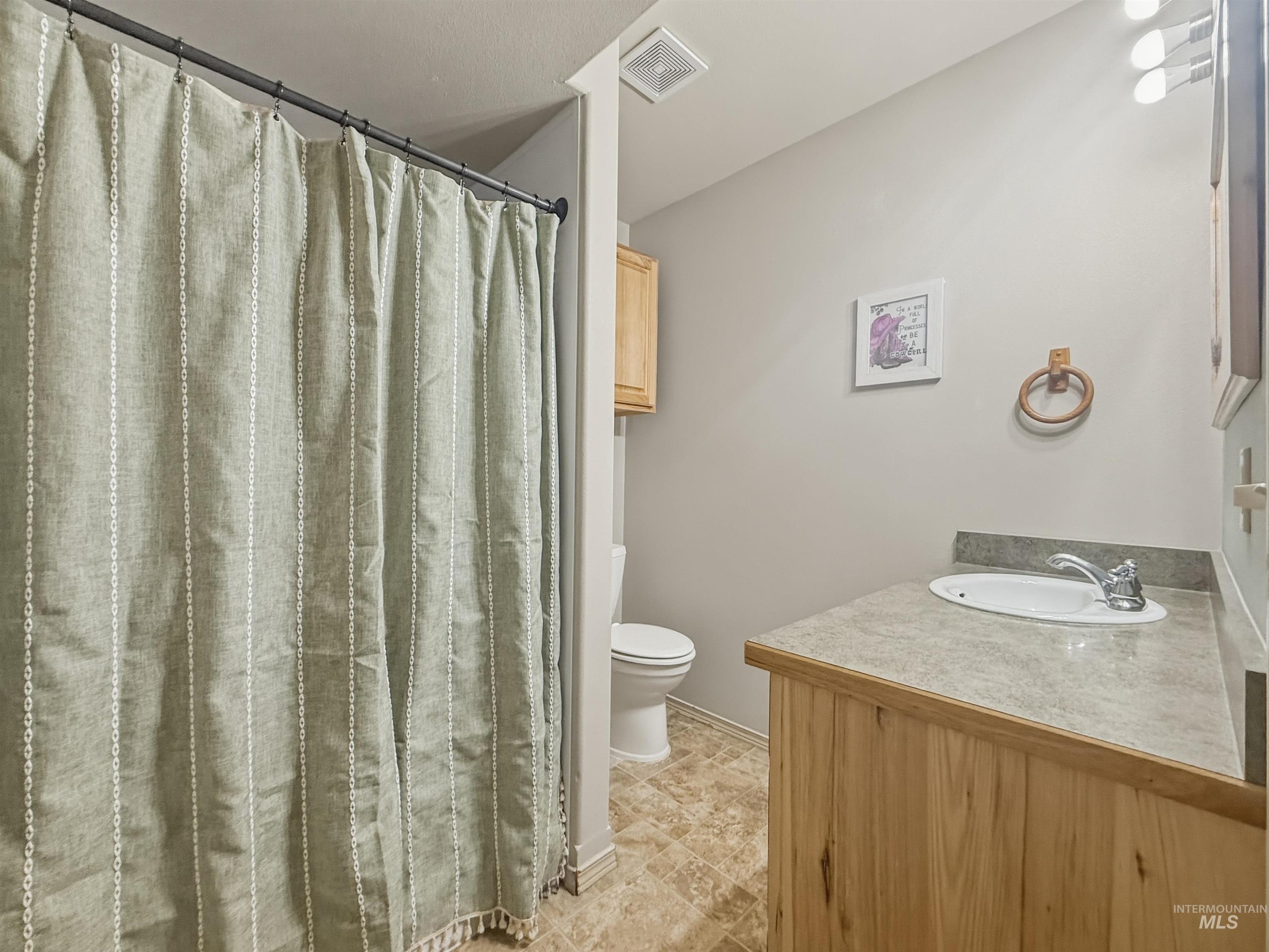 1028 Granlund Road Troy, ID 83871 - Photo 17 of 35 Bathroom featuring a light wood vanity with a gray countertop and an oval sink - Basement Bath