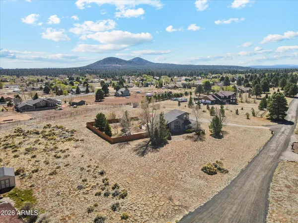 an aerial view of residential house and green space