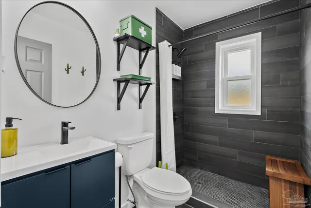 a bathroom with a toilet a sink and a mirror