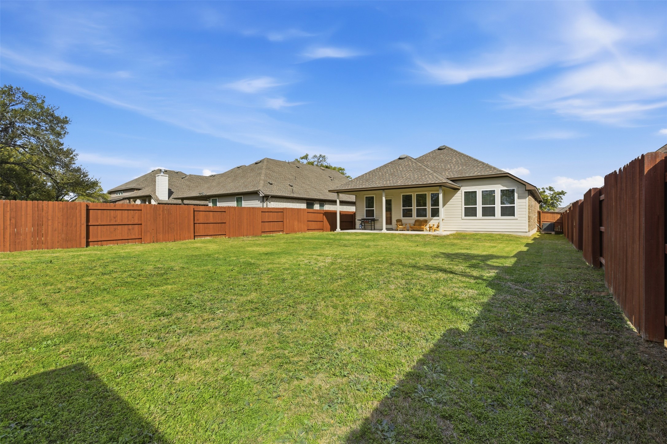 117 Old Trinity Way Georgetown, TX 78628 - Photo 33 of 38 Rear view of property with a patio, a fenced backyard, and roof with shingles
