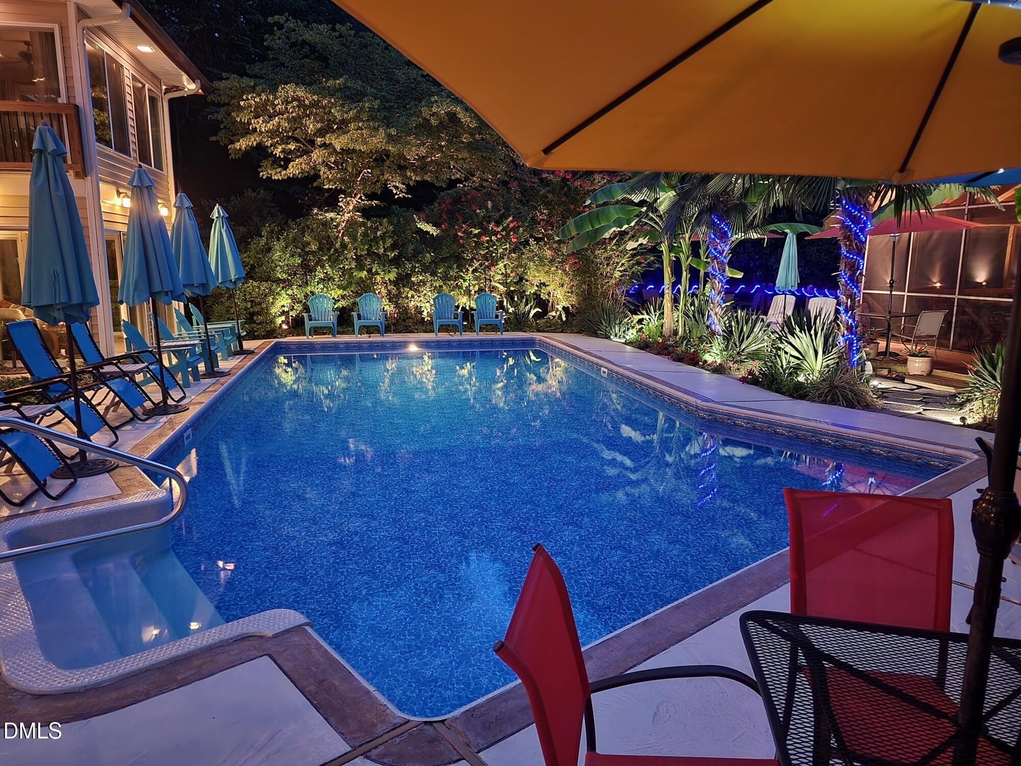 5219 Coronado Drive Raleigh, NC 27609 - Photo 42 of 100 Evening lights and pool 20220728_203904_