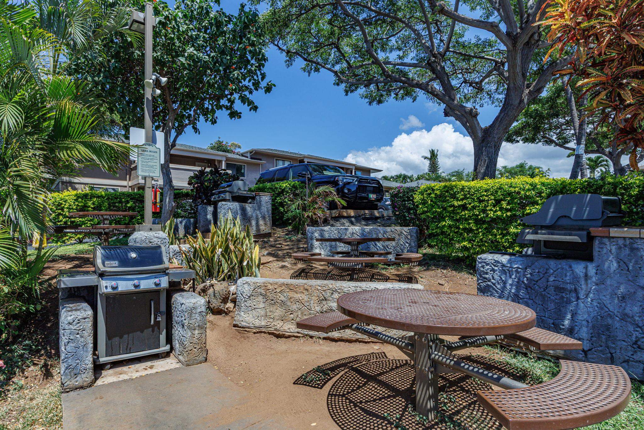 2747 South Kihei Road, Unit C205 Kihei, HI 96753 - Photo 35 of 49 a view of a patio with table and chairs potted plants and a large tree
