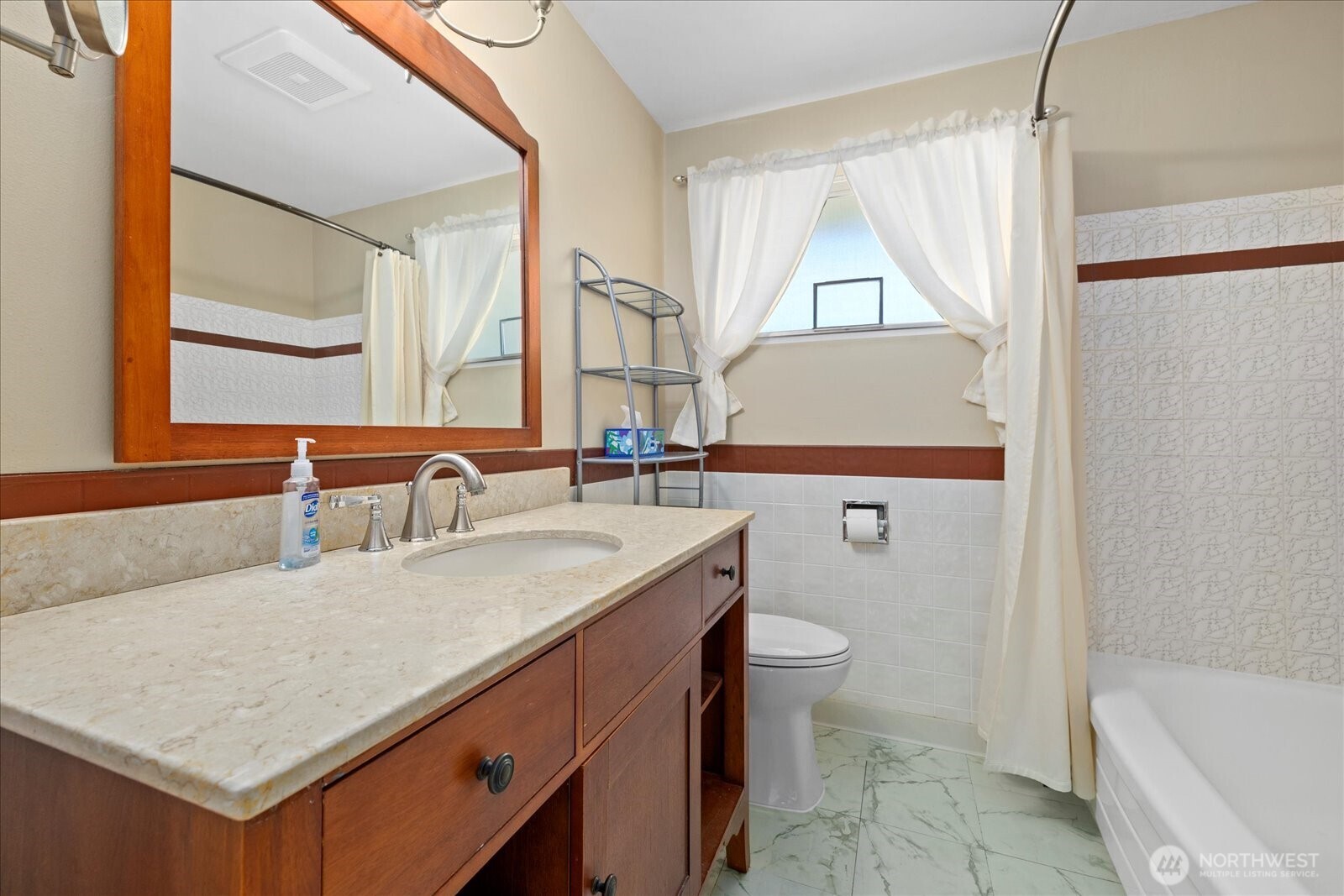 9125 Meadow Way Everett, WA 98208 - Photo 20 of 27 a bathroom with a granite countertop sink and a mirror