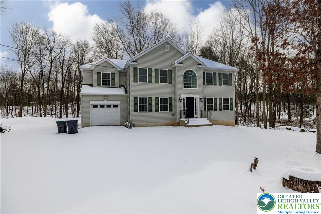 a front view of a house with a yard covered in snow