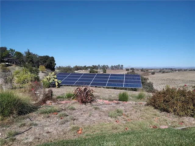 a view of a yard with plants and a bench