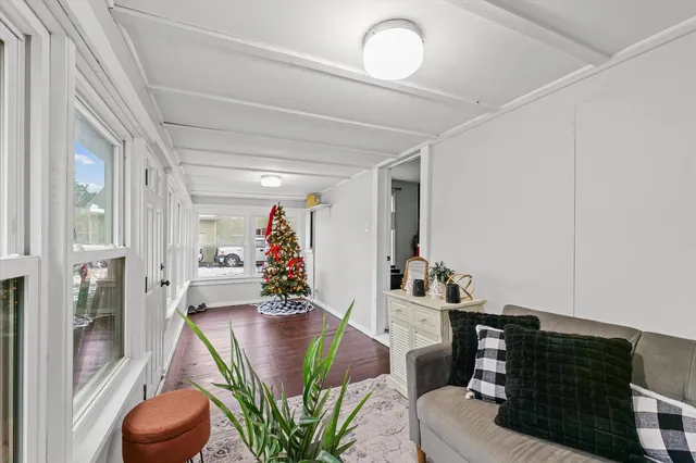 a living room with furniture and potted plant