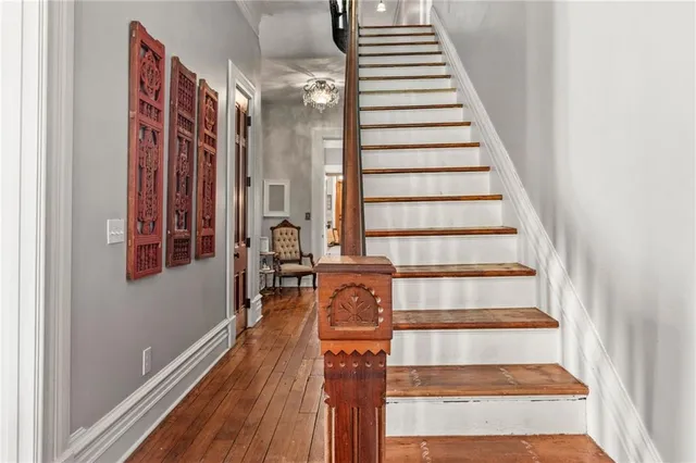 a view of entryway with wooden floor