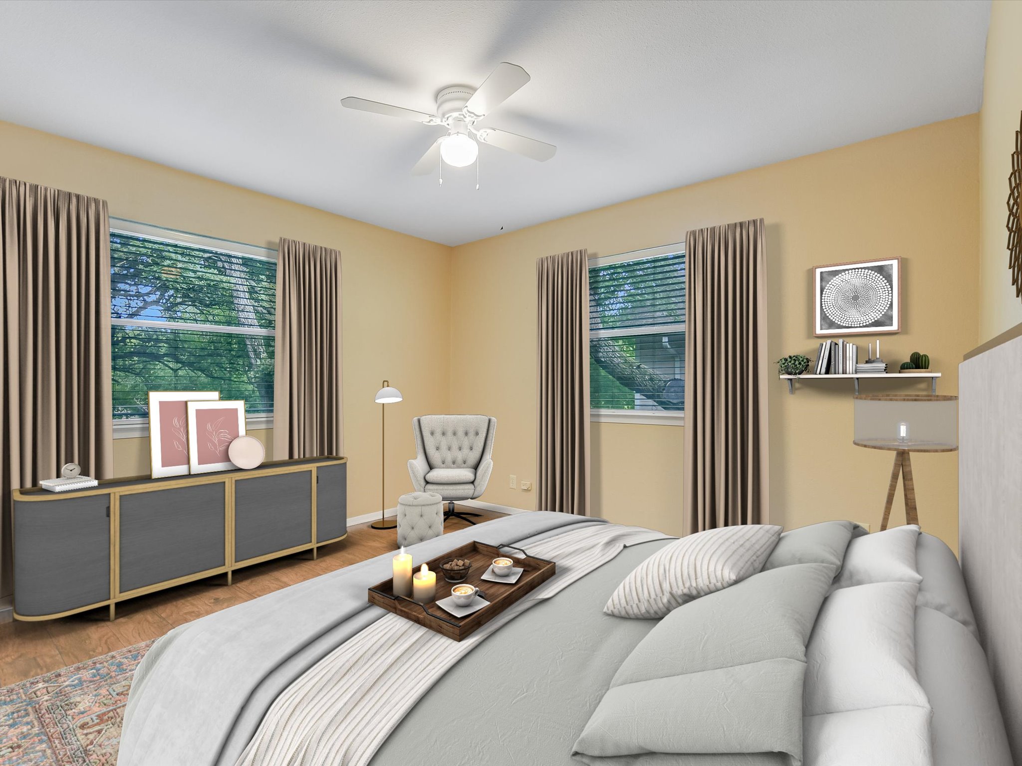 1704 Waterloo Trail, Unit B Austin, TX 78704 - Photo 1 of 10 Bedroom featuring a ceiling fan and wood finished floors