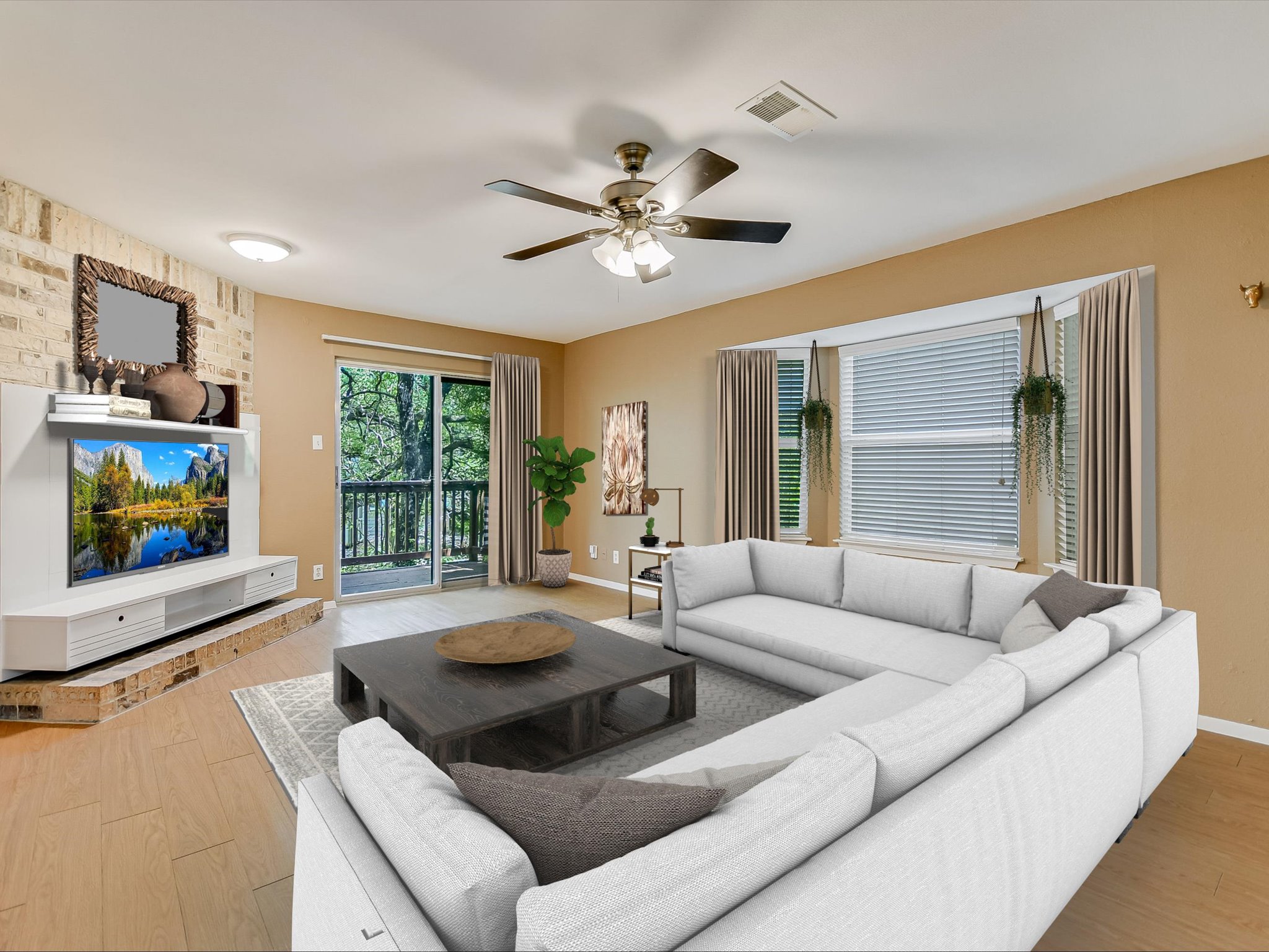 1704 Waterloo Trail, Unit B Austin, TX 78704 - Photo 3 of 10 Living room featuring ceiling fan and light wood finished floors
