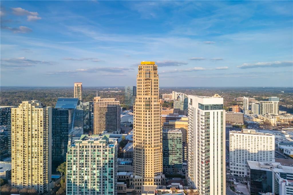 a view of city with tall buildings