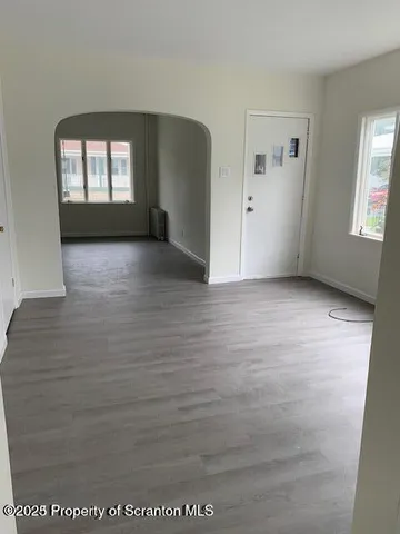 a view of a room with a window