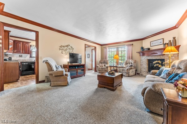 197 Mathews Road, Unit A Youngstown, OH 44512 - Photo 7 of 32 Carpeted living room featuring a fireplace and crown molding