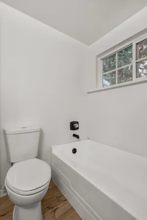 a bathroom with a toilet and a bathtub