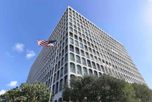 a front view of a building