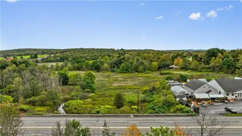 a view of a garden with an ocean