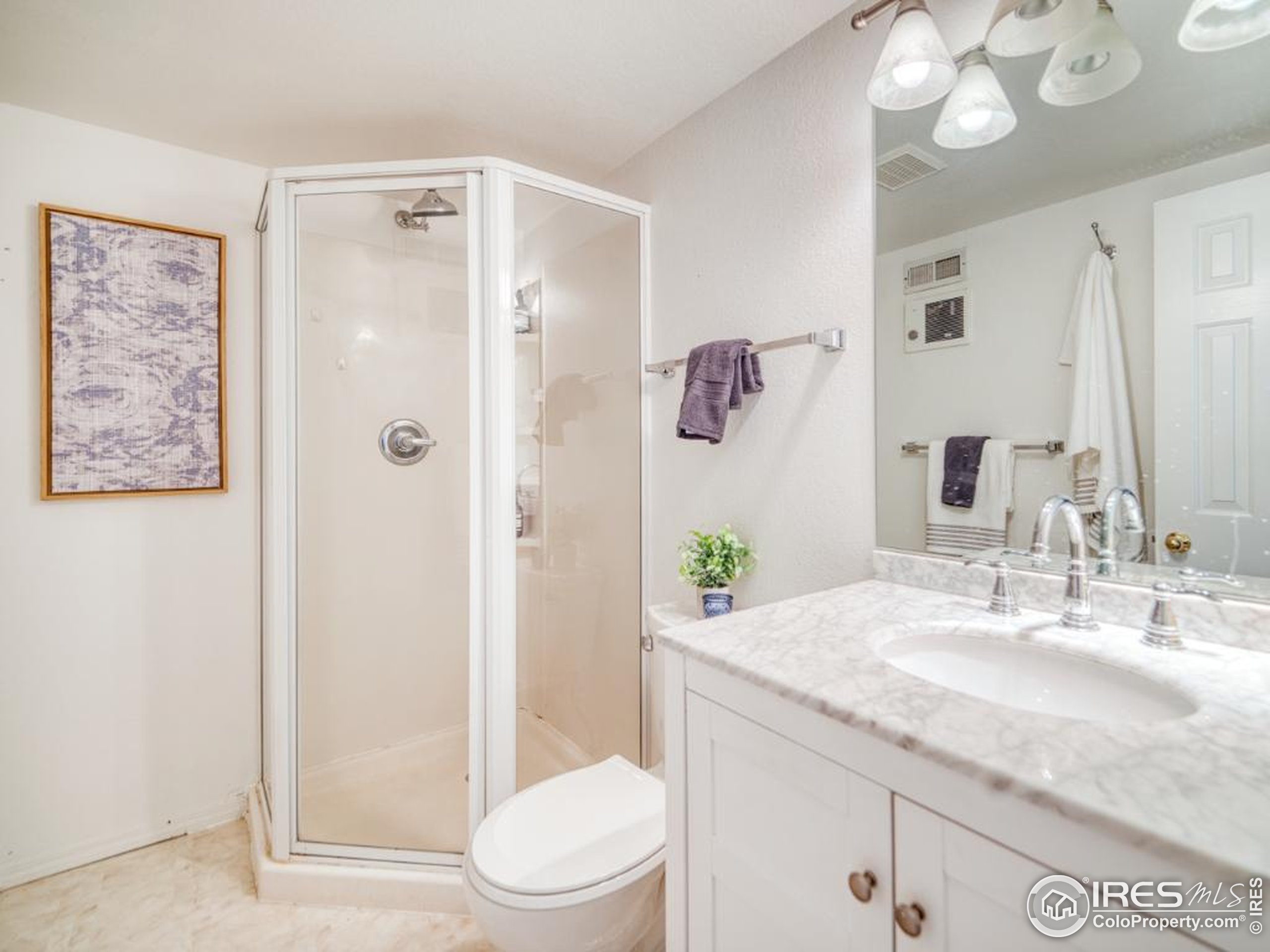 5174 Buckingham Road Boulder, CO 80301 - Photo 20 of 29 a bathroom with a granite countertop sink a toilet and shower