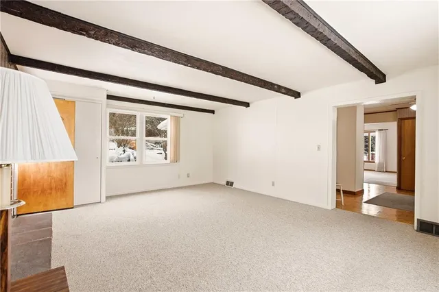 a view of a room with painted walls