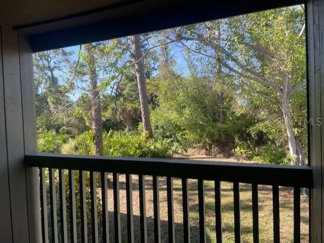 a view of a yard with wooden fence